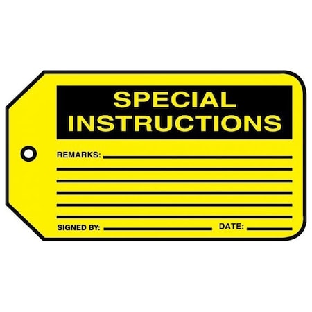 Accuform Safety Tags, SPECIAL INSTRUCTIONS, 5.75in x 3.25in, RP-Plastic, 25PK MMT307PTP
